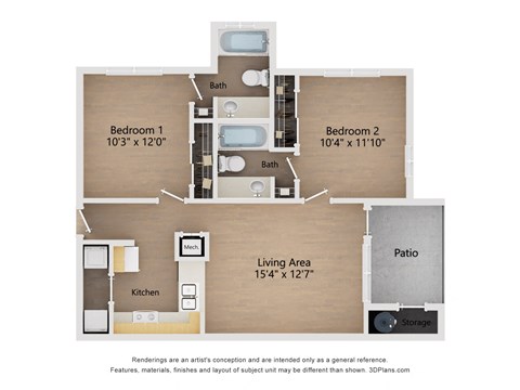 2 Bed 2 Bath 787 square feet floorplan at The Mirage at Kernan Apartments